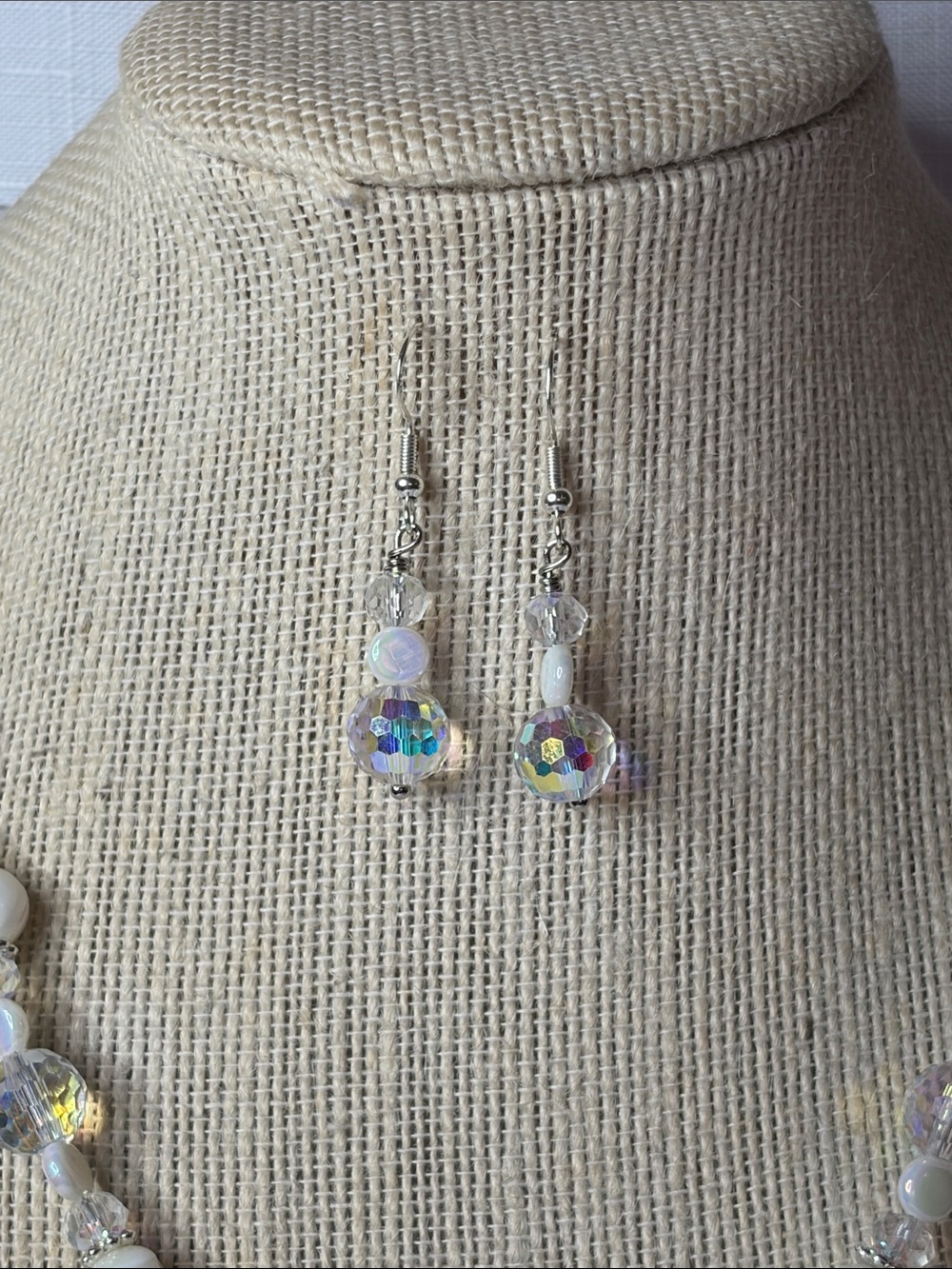 Handcrafted “The Sparkly Mother of Pearl” Necklace and Earring Set - Picture 2 of 7